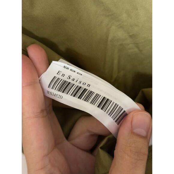 En Saison Olive Mini Shirtdress Button Front Size Medium Long Sleeve Collared - Picture 6 of 7